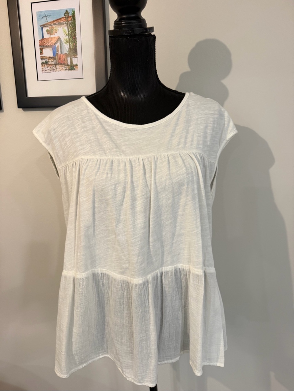 Velvet by Graham & Spencer Women’s White Cap-Sleeve Peasant Tunic L